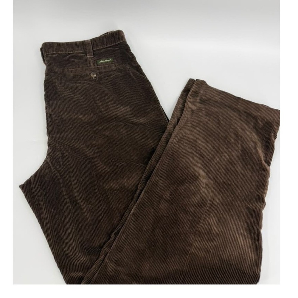 Eddie Bauer Corduroy Pants Pleated 90s Vintage Men 40 Tall Brown Relaxed Baggy
